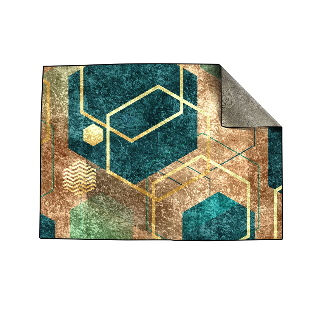 Emerald Copper Abstract Geo Centerpiece (Rug)