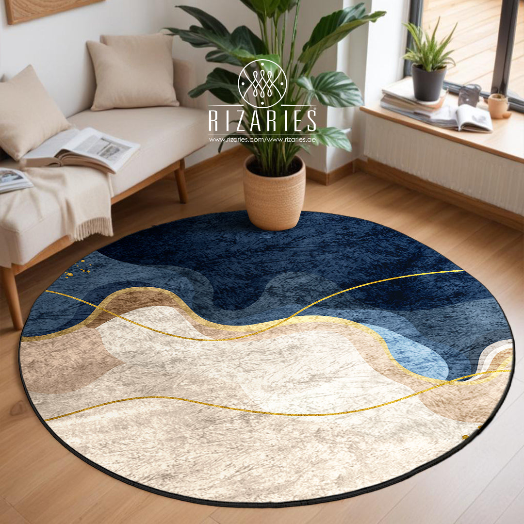 Navy Wavy Round Centerpiece (Rug)
