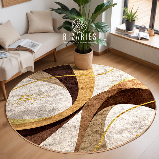 Beige Brown Geometric Round Centerpiece (Rug)
