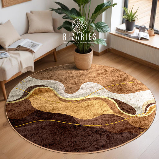 Beige Brown Wavy Round Centerpiece (Rug)