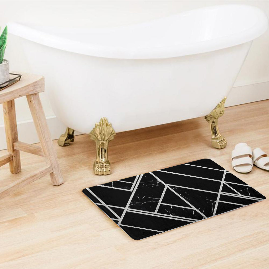 SuperSoft Black Silver Geometric Door Mat