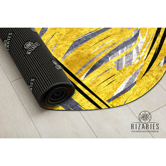 Yellow Grey Abstract Round Centerpiece (Rug)