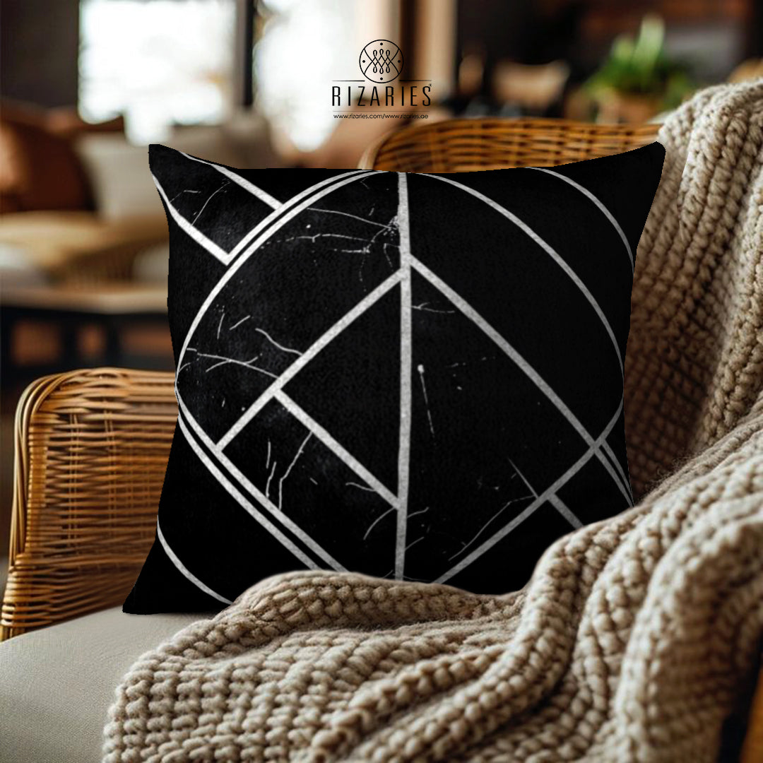 SuperSoft Black & Silver Geometric Throw Cushion