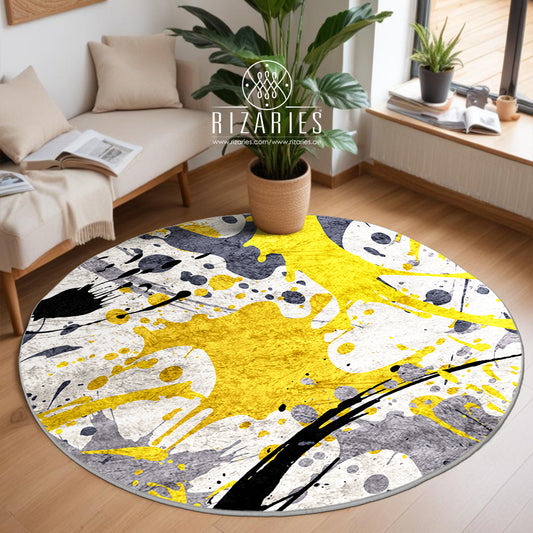 Yellow Grey Pattern Round Centerpiece (Rug)