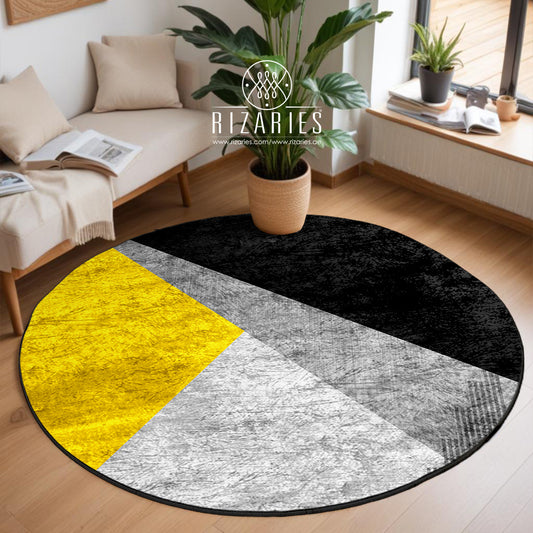 Yellow Grey Round Centerpiece (Rug)