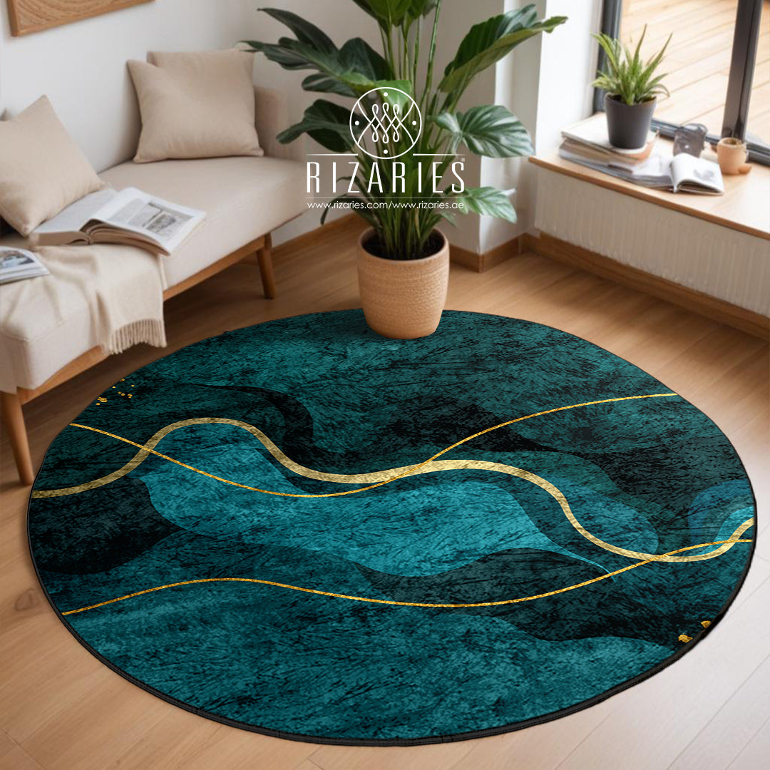 Sea Green Wavy Round Centerpiece (Rug)