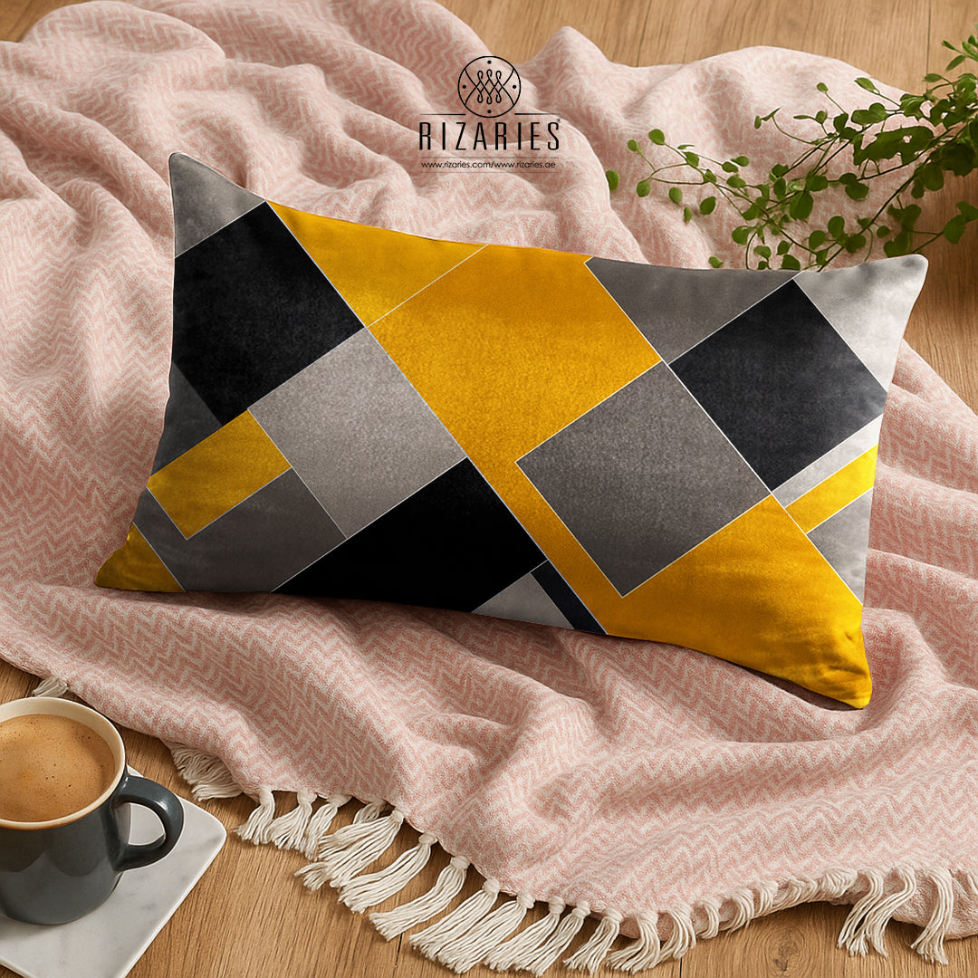 Super Soft Yellow Black Geometric Rectangle