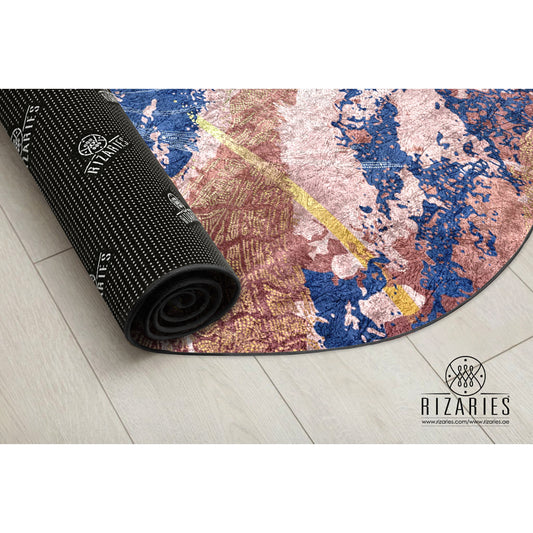 Pink Navy Gold Abstract Round Centerpiece (Rug)