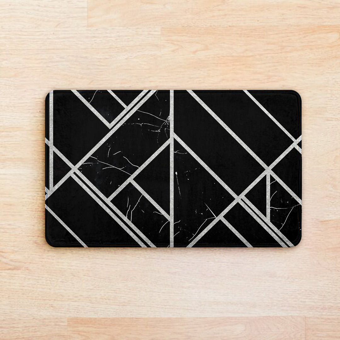 SuperSoft Black Silver Geometric Door Mat