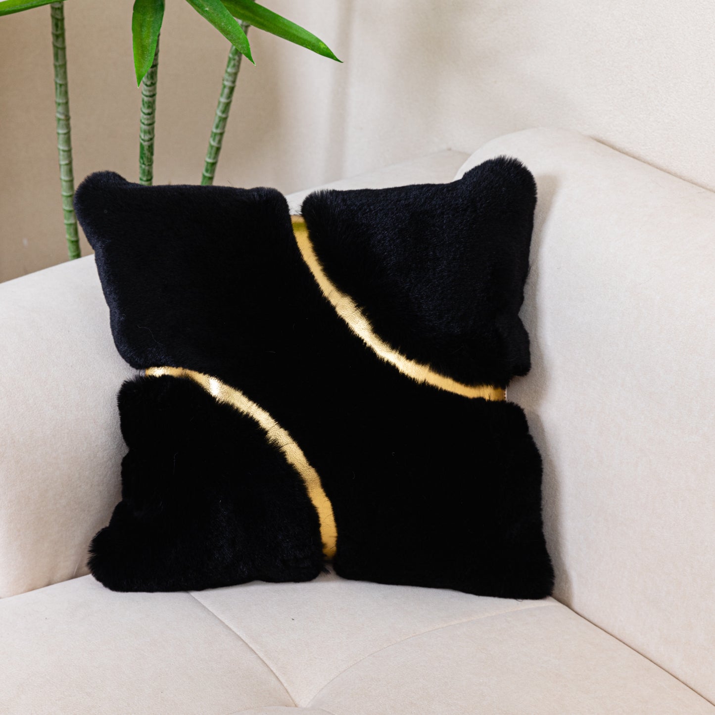 Supersoft Black Gold Fur Throw Pillow