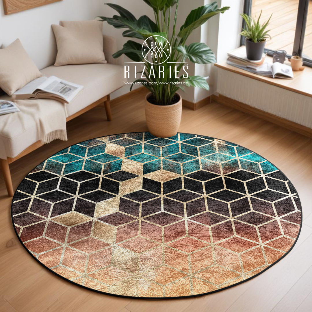 Ombre Cubes Round Centerpiece (Rug)