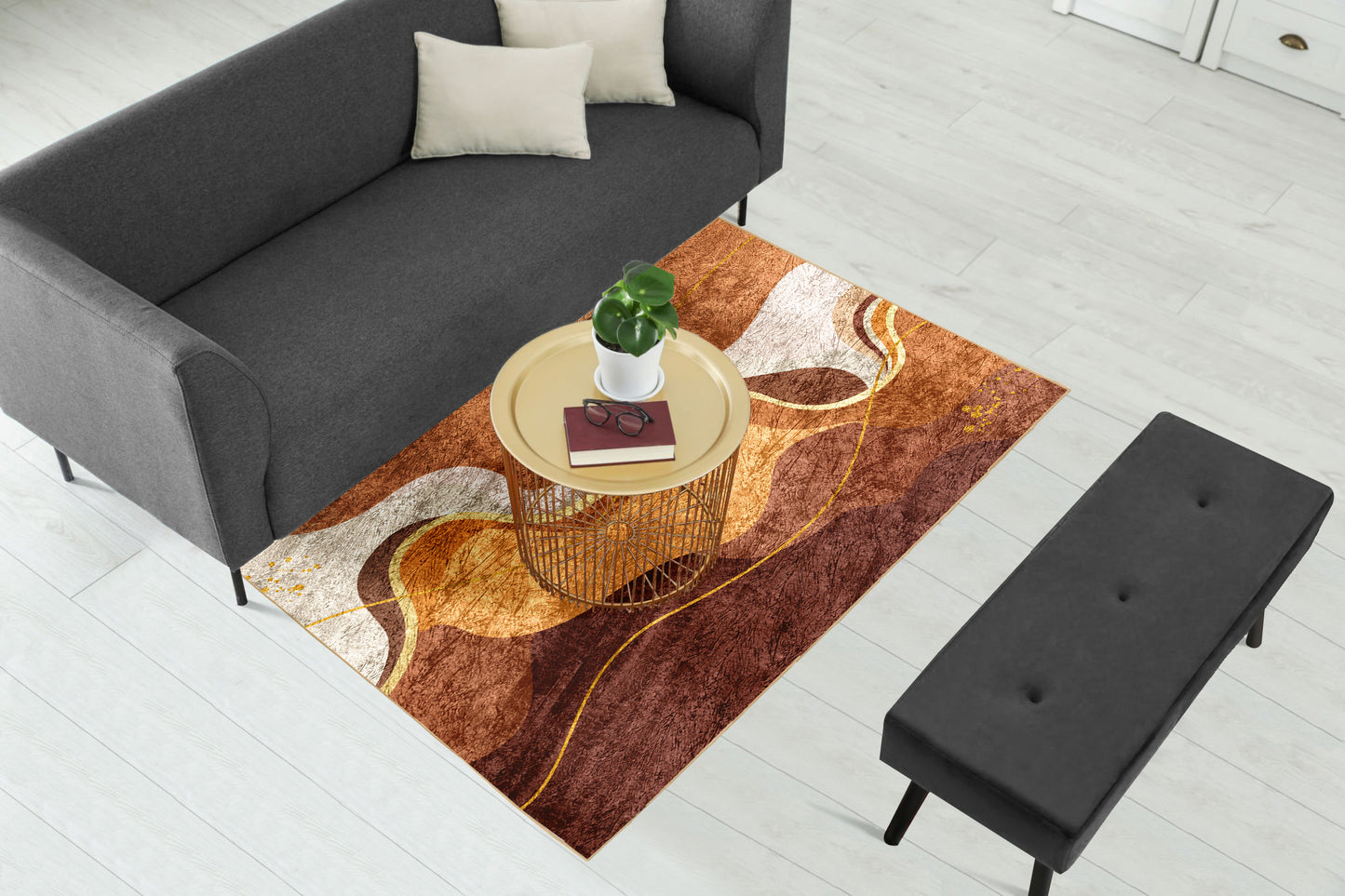 Beige Brown Wavy Centerpiece (Rug)