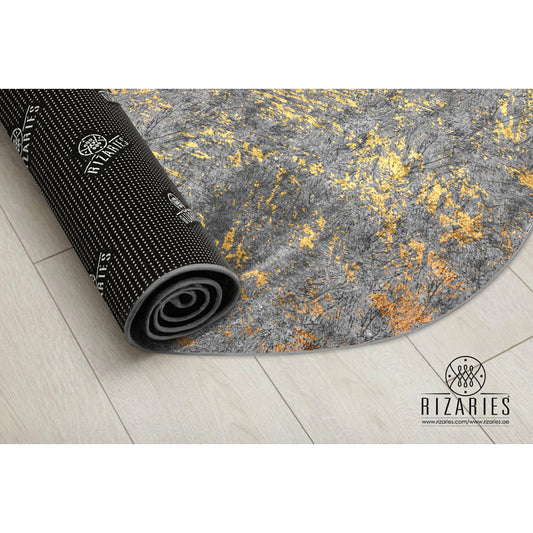 Grey Gold Abstract Pattern Round Centerpiece (Rug)