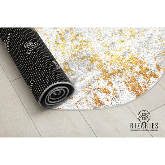 White Gold Abstract Round Centerpiece (Rug)