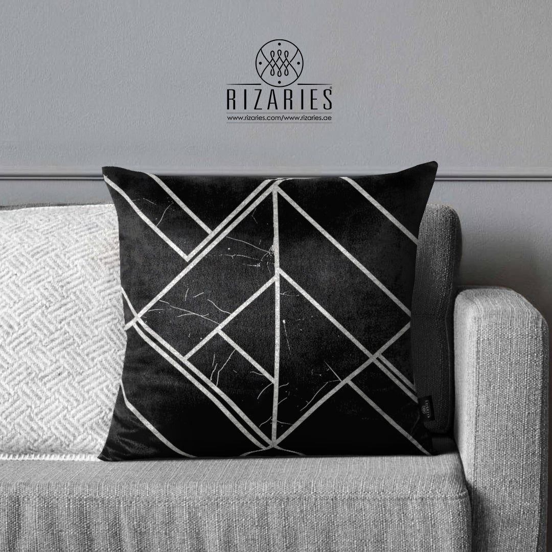 SuperSoft Black & Silver Geometric Throw Cushion