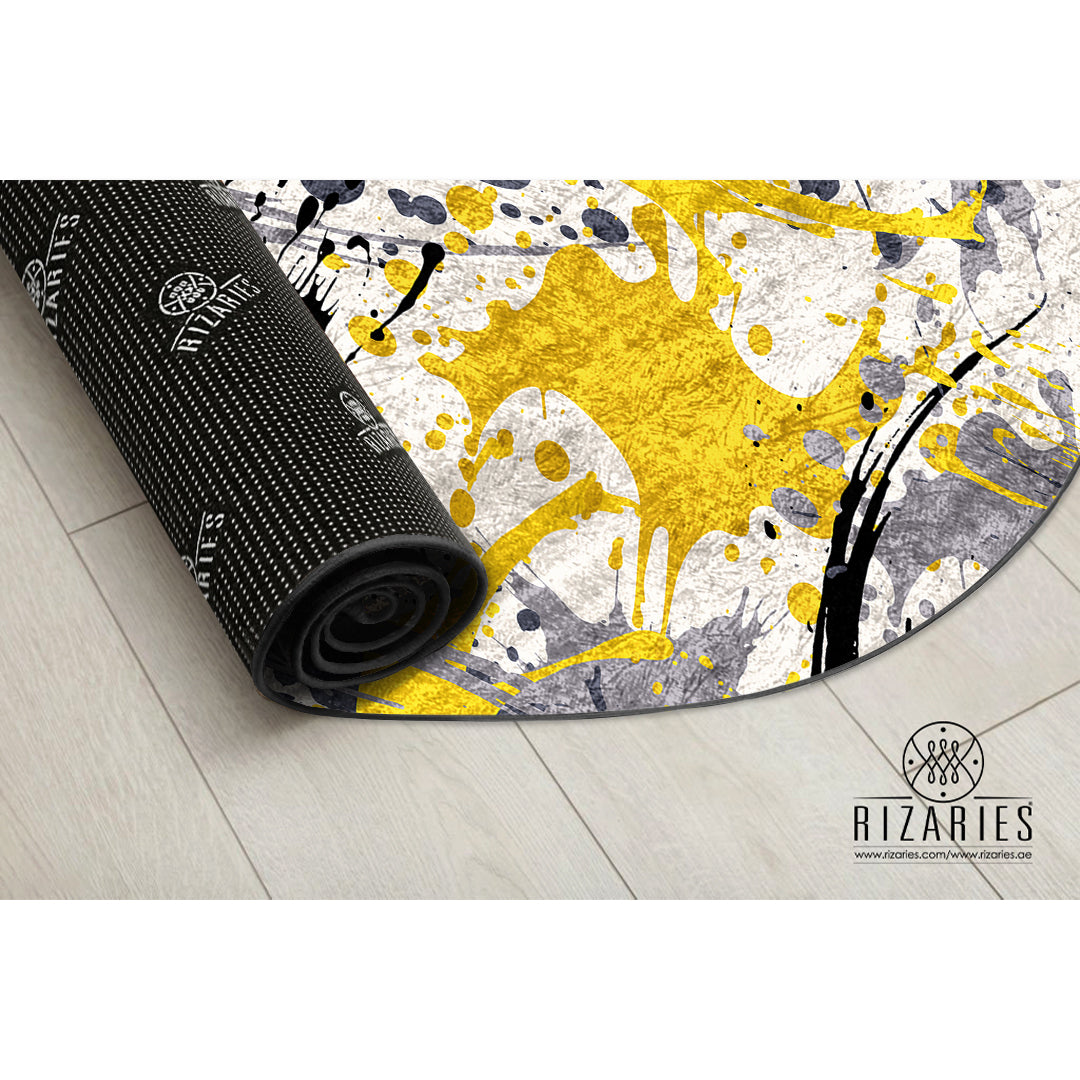 Yellow Grey Pattern Round Centerpiece (Rug)