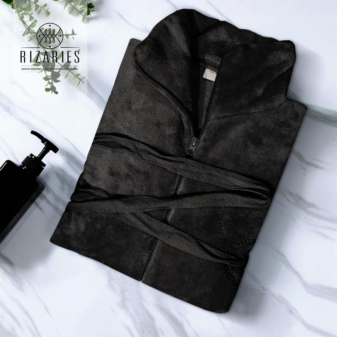 Soft Coral Fleece Zipper Bathrobe