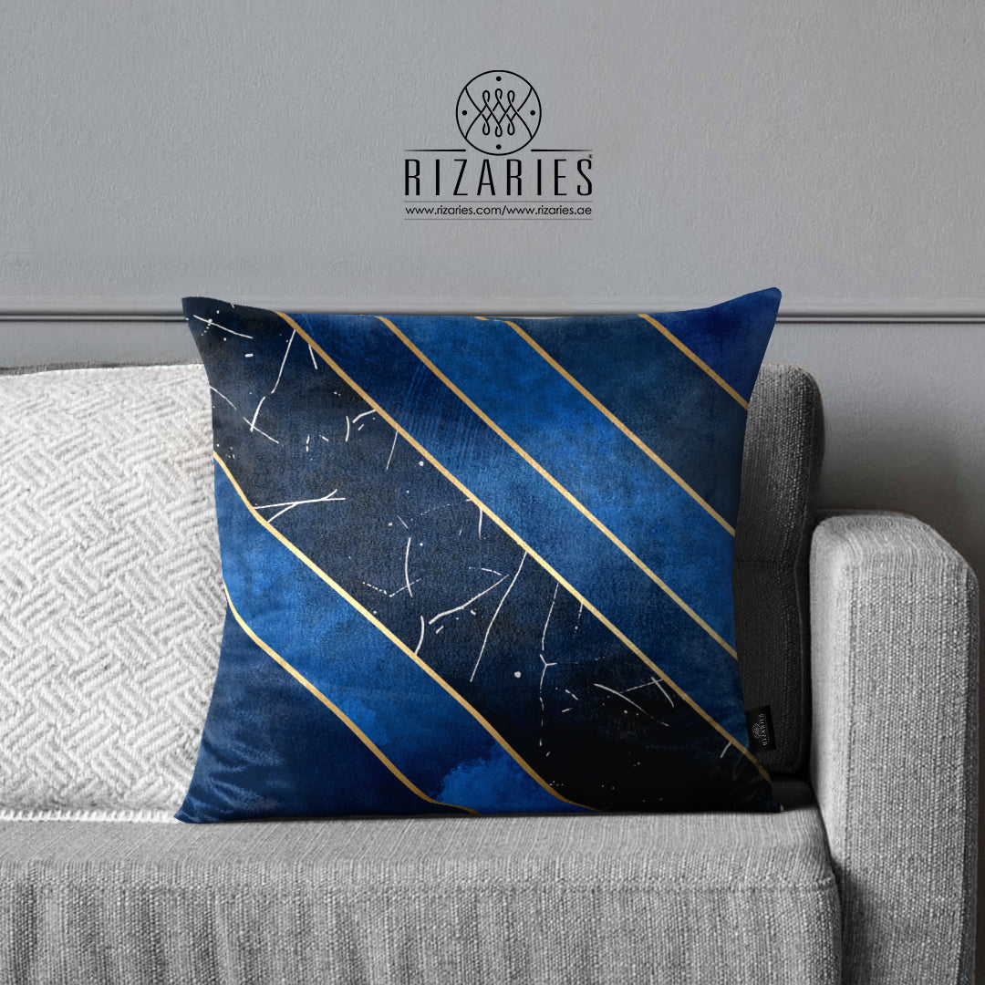 SuperSoft Blue Gold Lines Throw Pillow