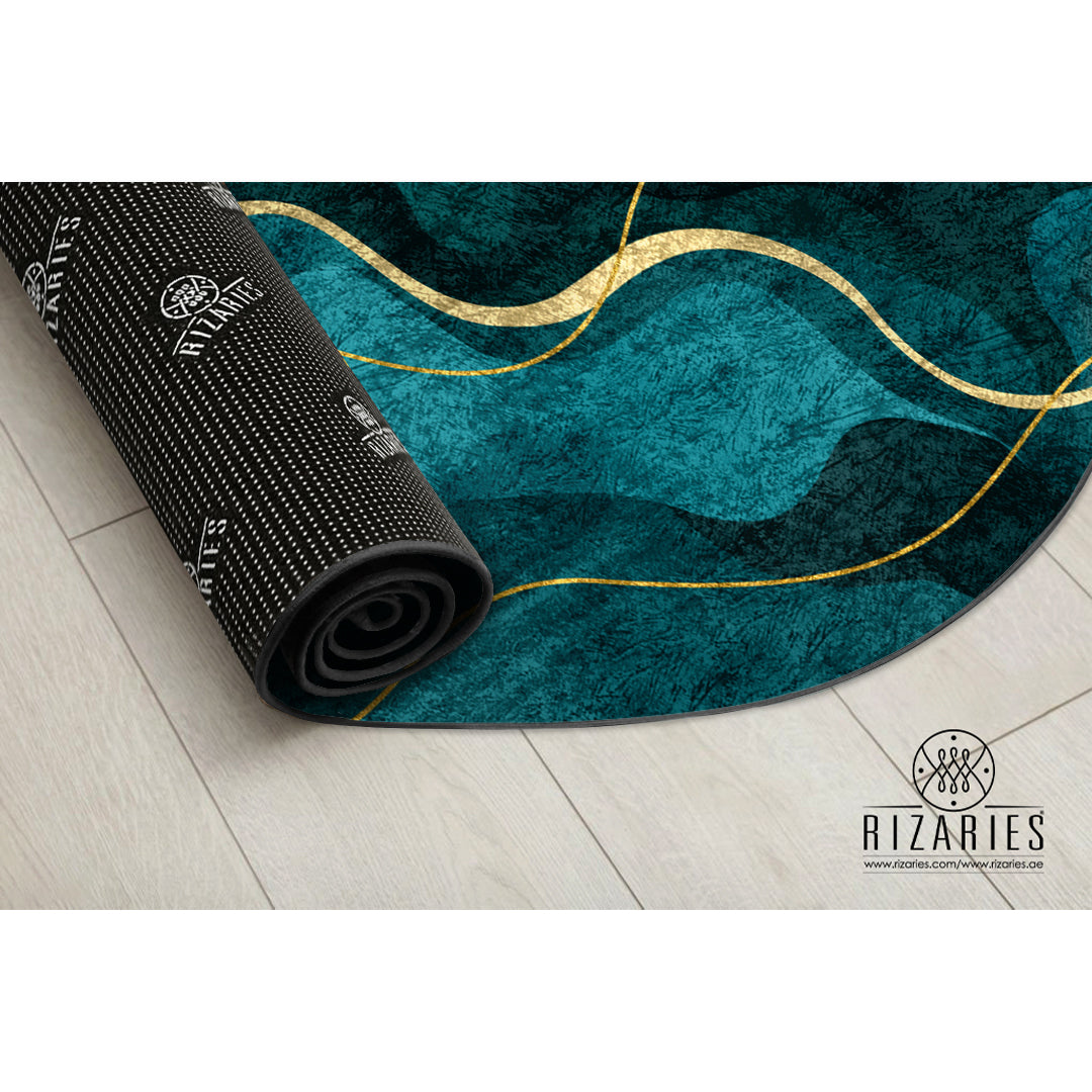 Sea Green Wavy Round Centerpiece (Rug)