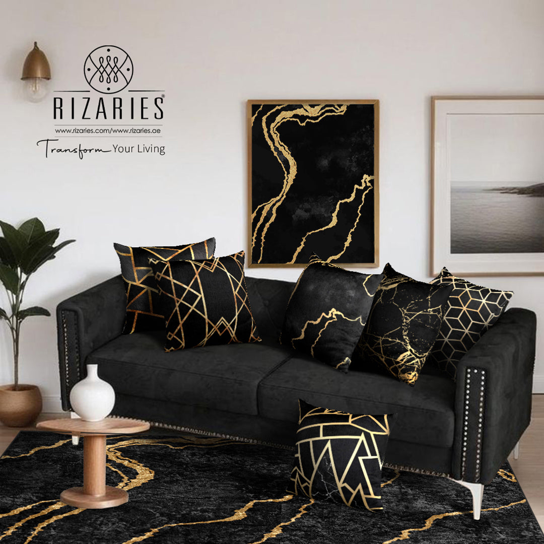 New Black Gold Abstract Throw Pillow Set of 6