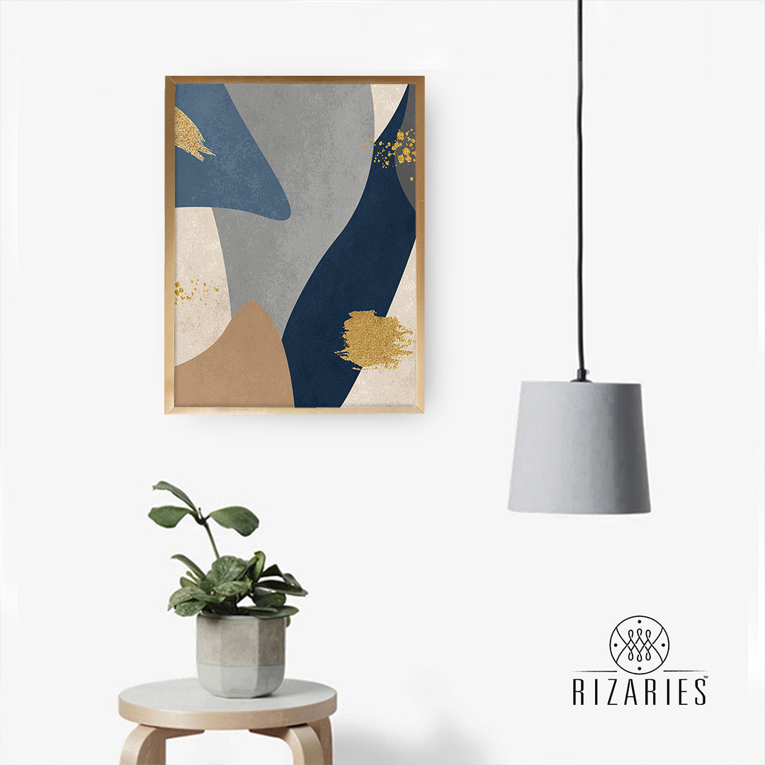 Navy Beige Abstract Canvas Painting