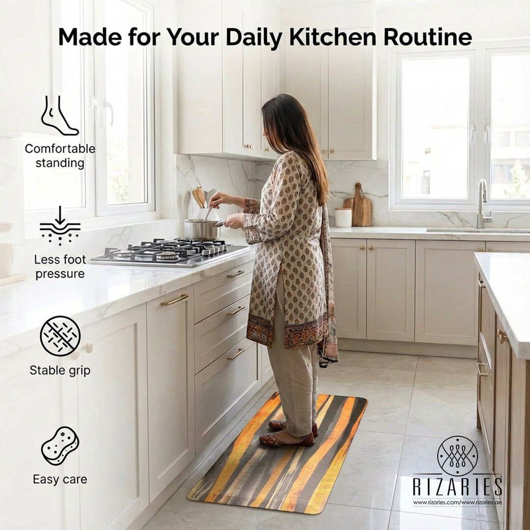 Yellow Abstract Printed Kitchen Mat