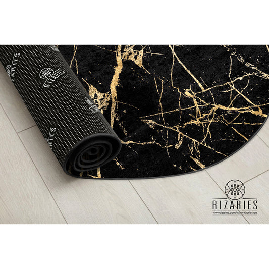 Black Gold Abstract Round Centerpiece (Rug)