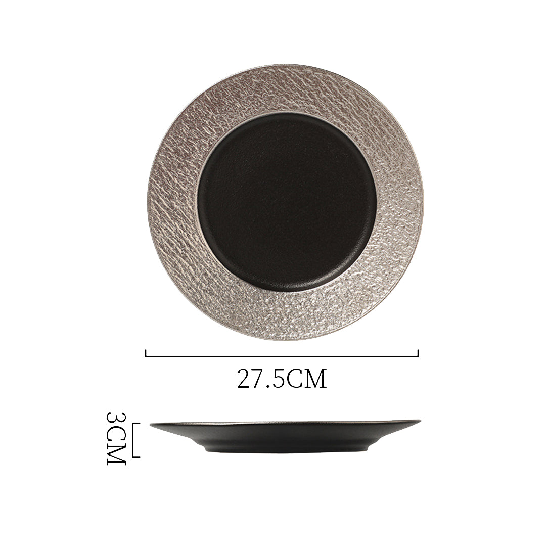 Black with Silver Edges Porcelain Plates
