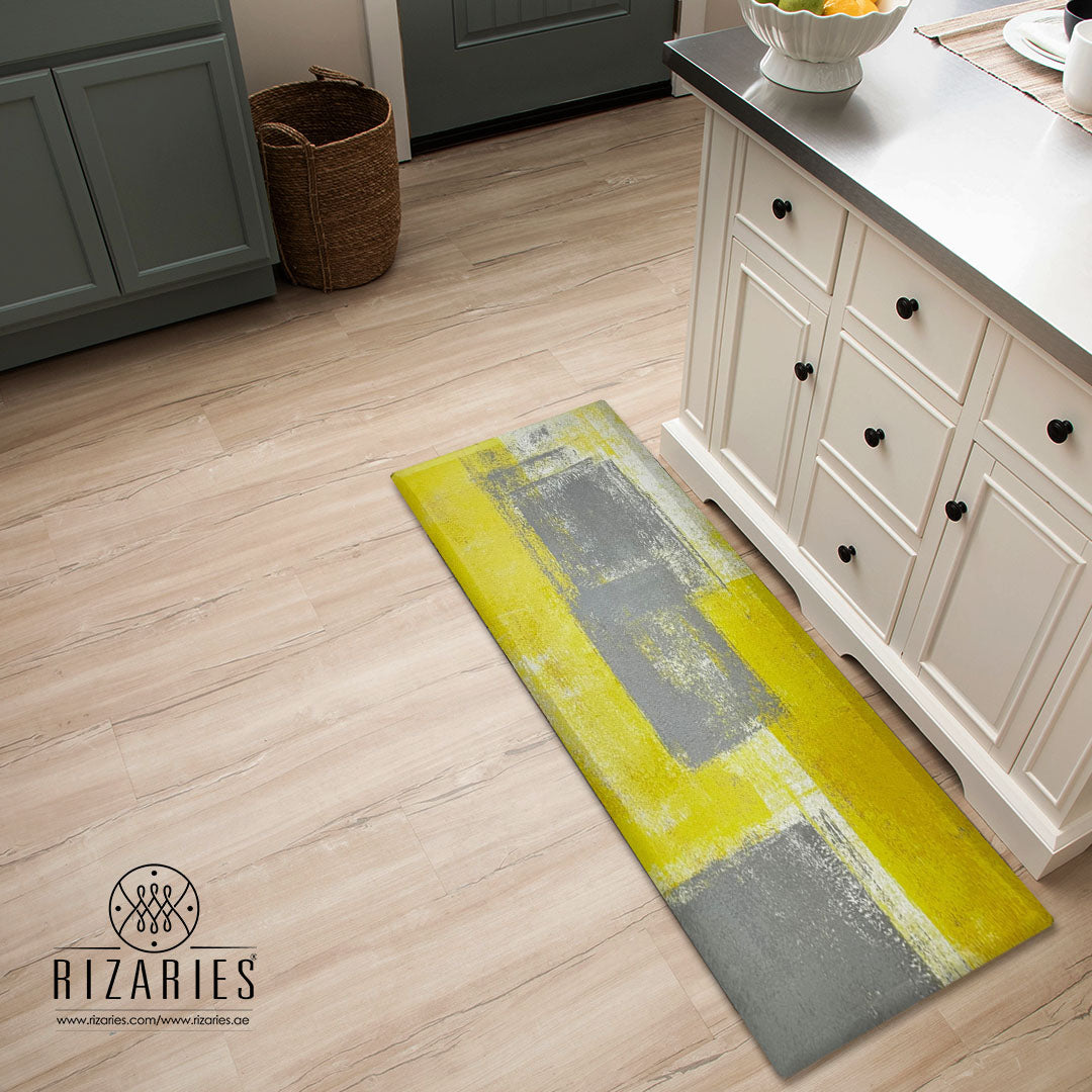 Lime Grey Abstract Kitchen Mat