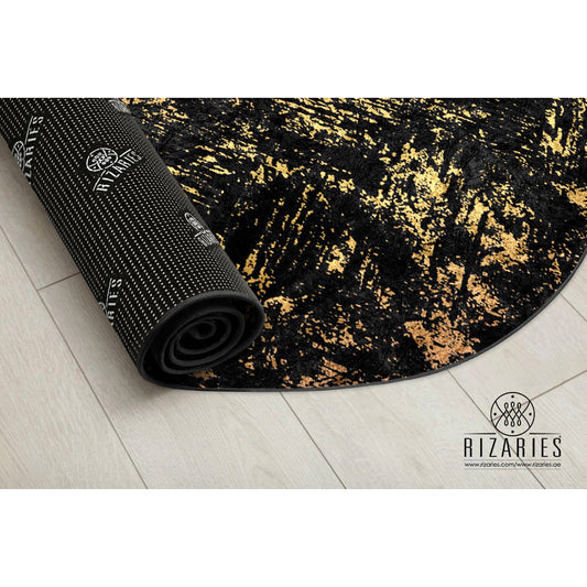 Black Gold Abstract Pattern Round Centerpiece (Rug)