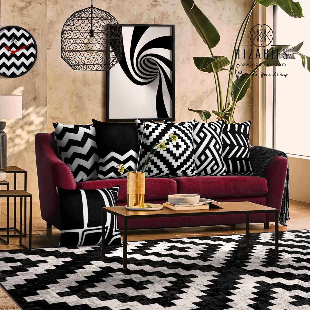 Modern Black & White Throw Cushions Set of 6