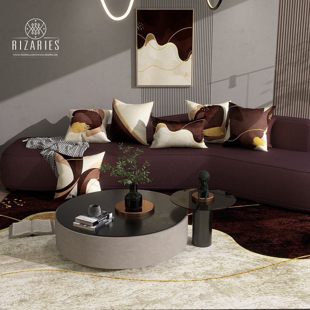 Coffee Cream Wavy Throw Cushions Set of 6