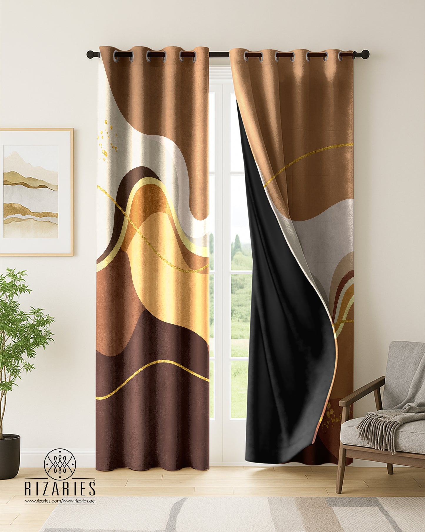 Beige Brown Wavy Curtains