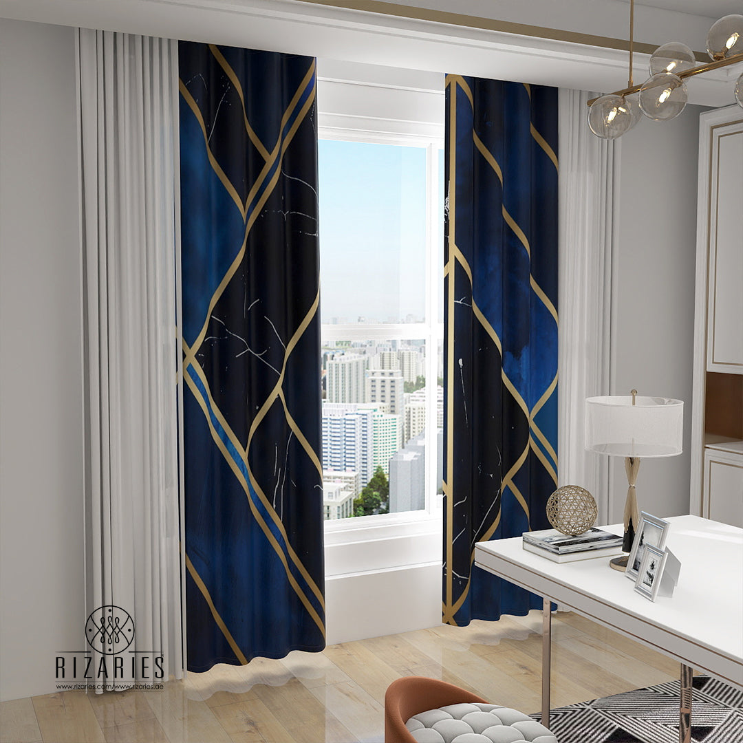 Blue Geometric Curtains