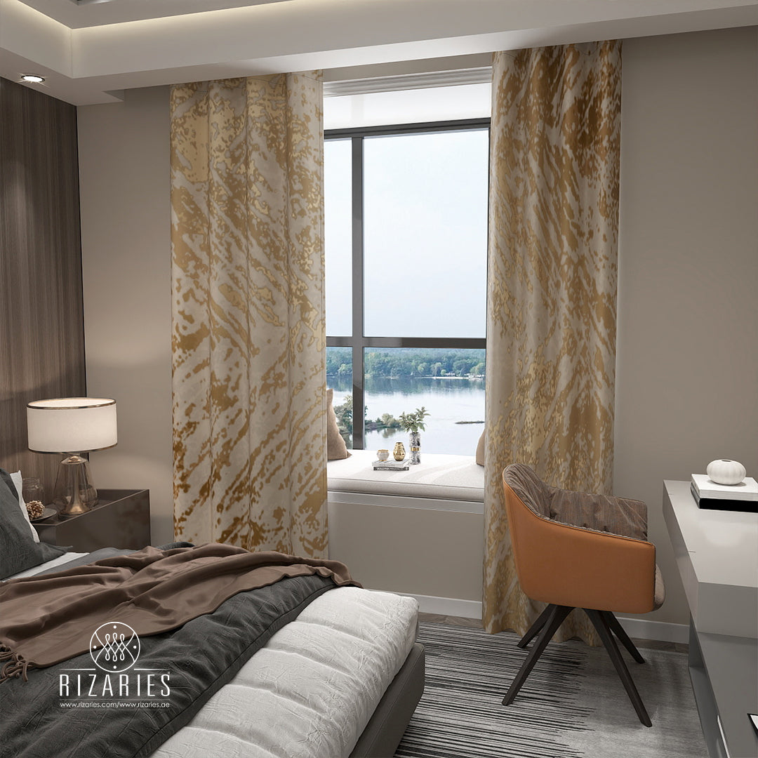 Beige Gold Abstract Curtains