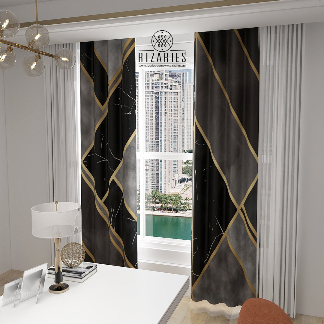 Grey Geomertic Curtains