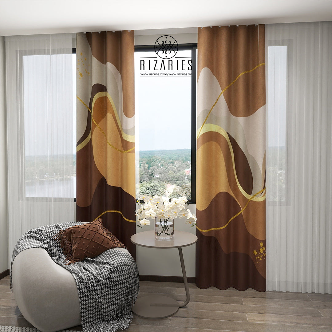 Beige Brown Wavy Curtains