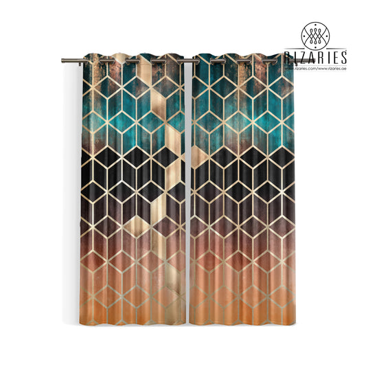 Ombre Cubes Emerald & Copper Curtains