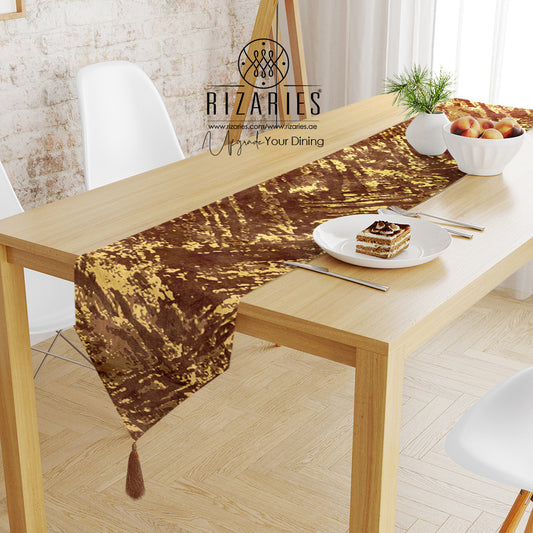 Brown Yellow Gold Abstract Table Runner