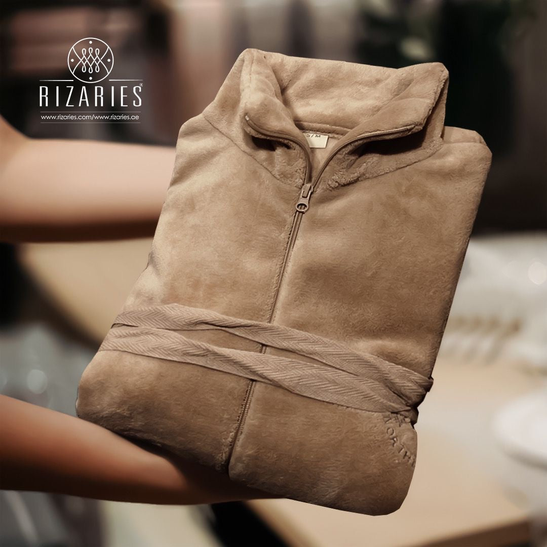 Soft Coral Fleece Zipper Bathrobe