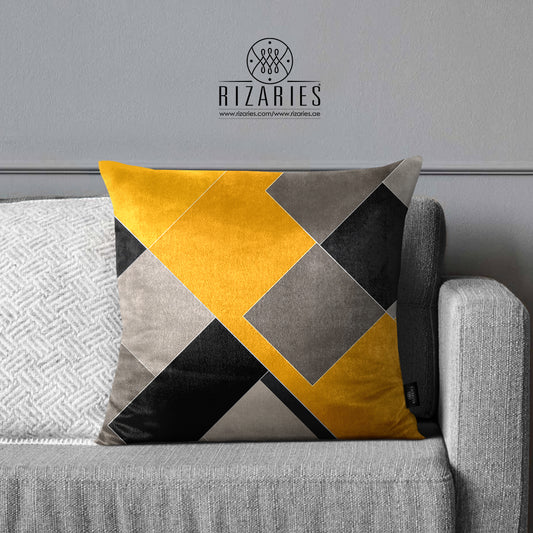 SuperSoft Yellow Black Geometric Throw Cushion