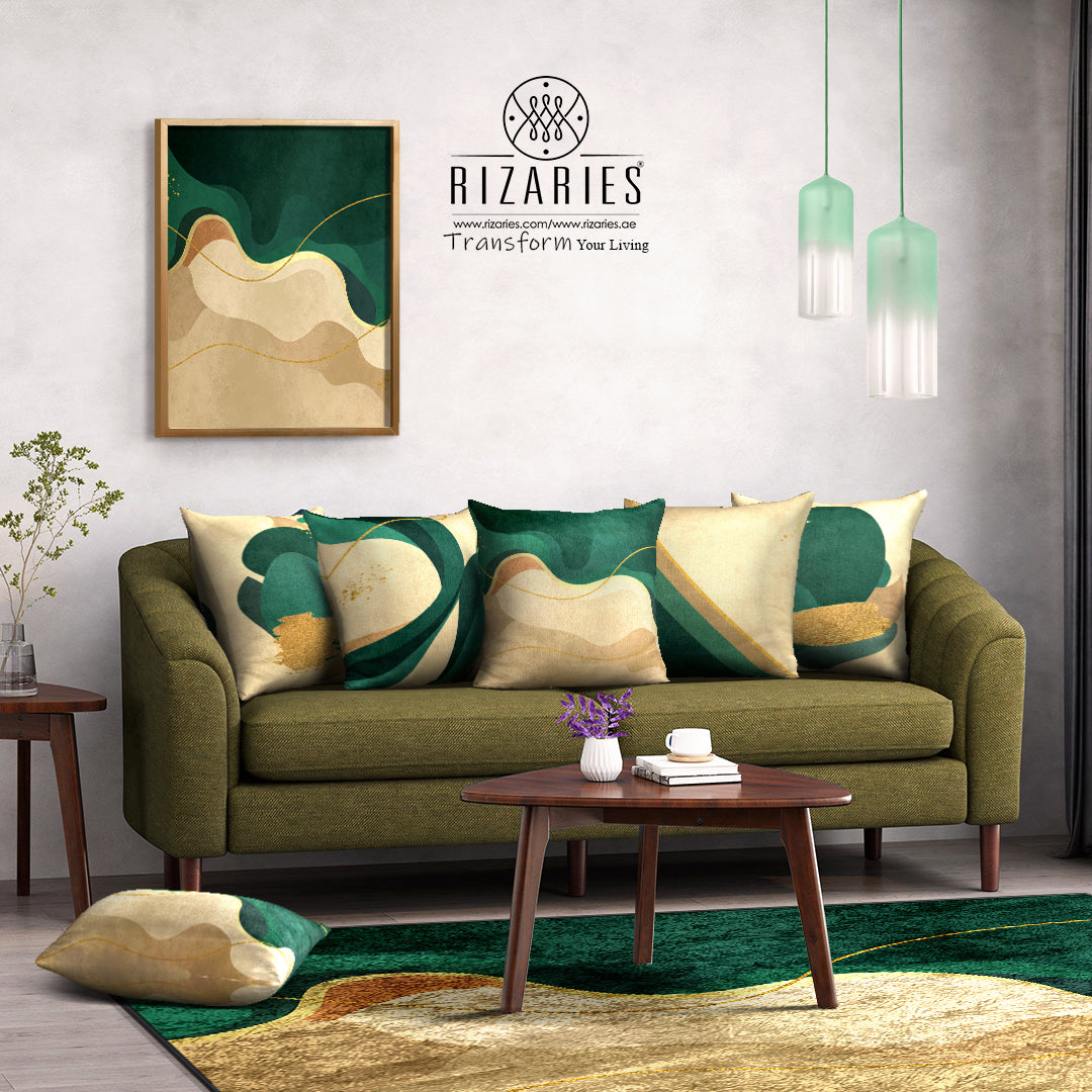 Green Wavy Throw Cushions Set of 6