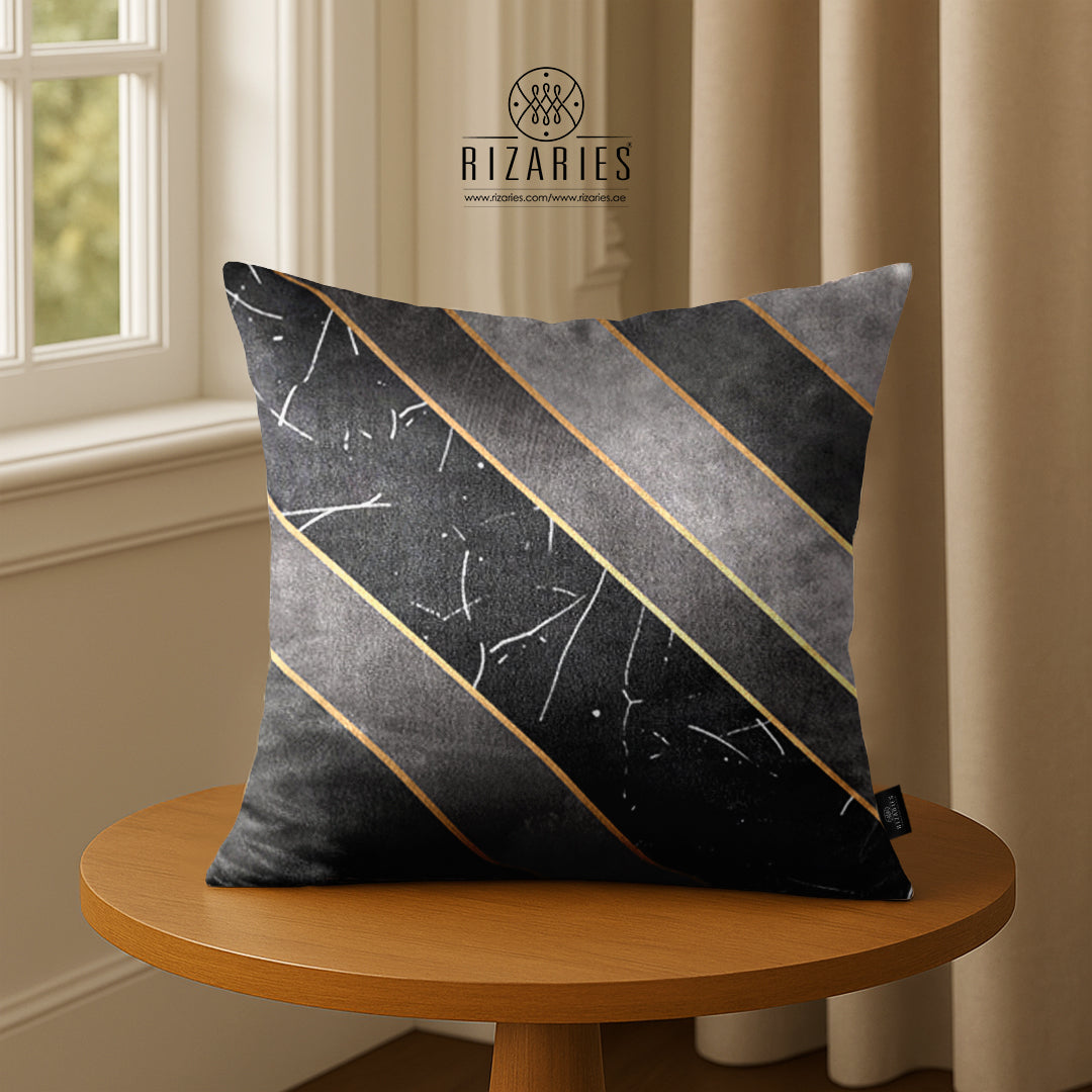 SuperSoft Grey Gold Lines Throw Pillow