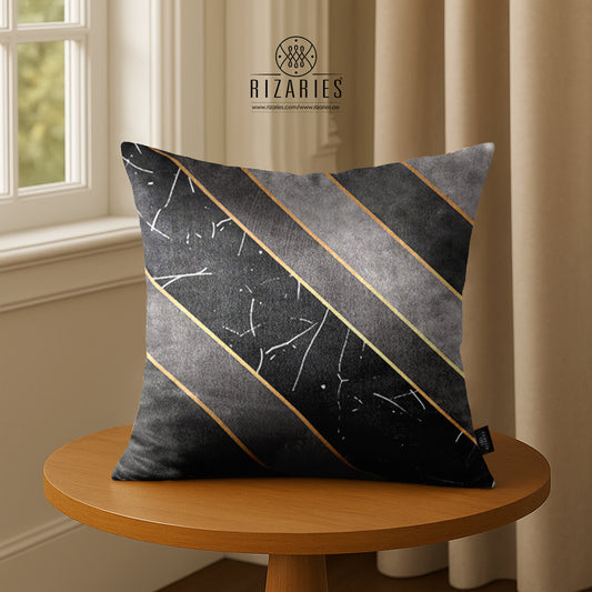 SuperSoft Grey Gold Lines Throw Pillow