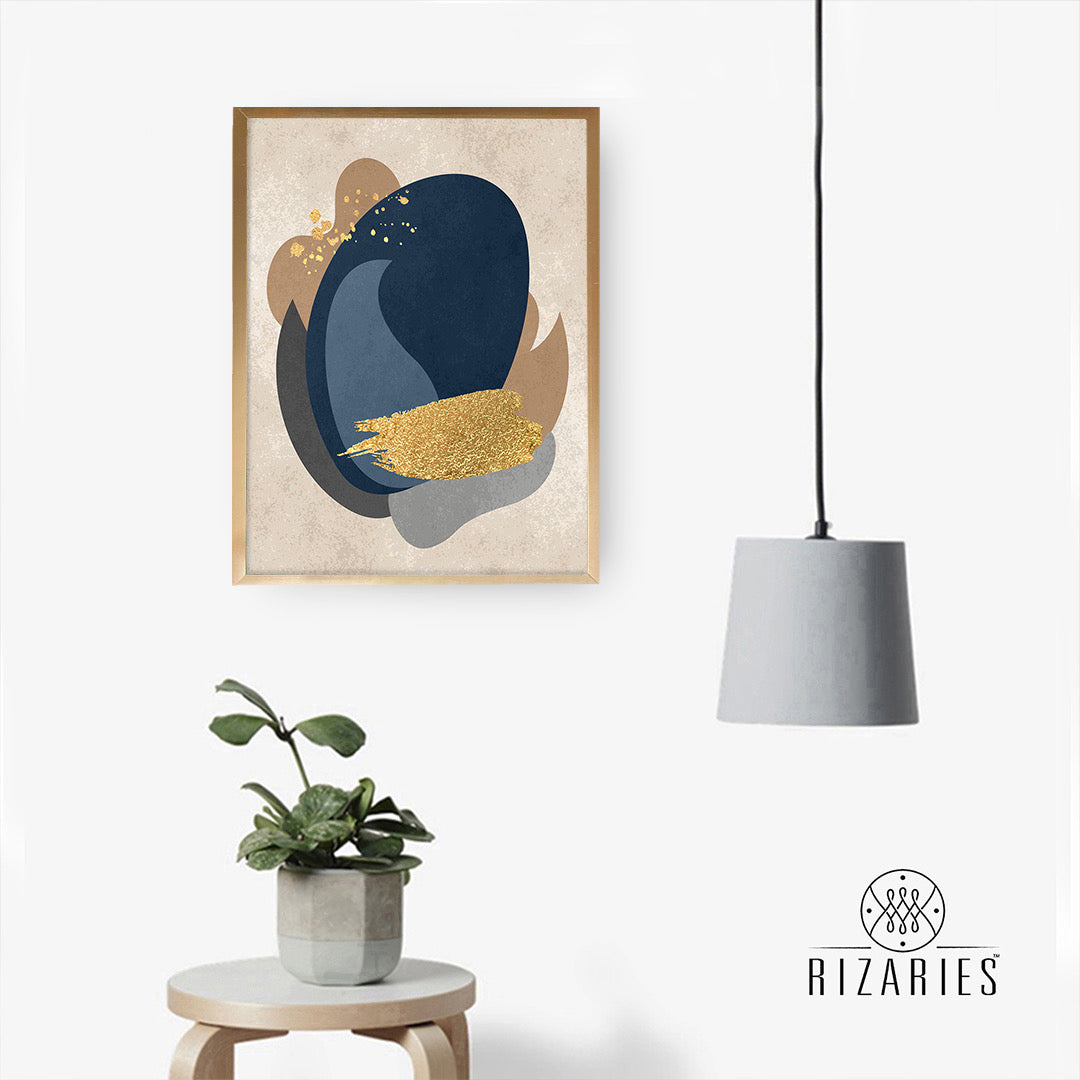 Navy Beige with Brushes Canvas Painting