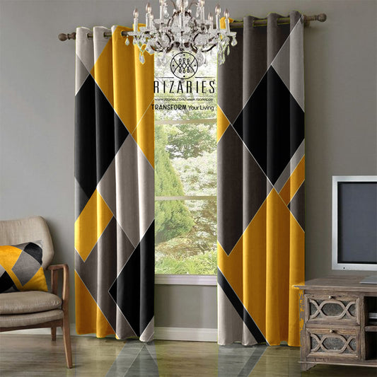 Yellow Grey Geometric Curtains