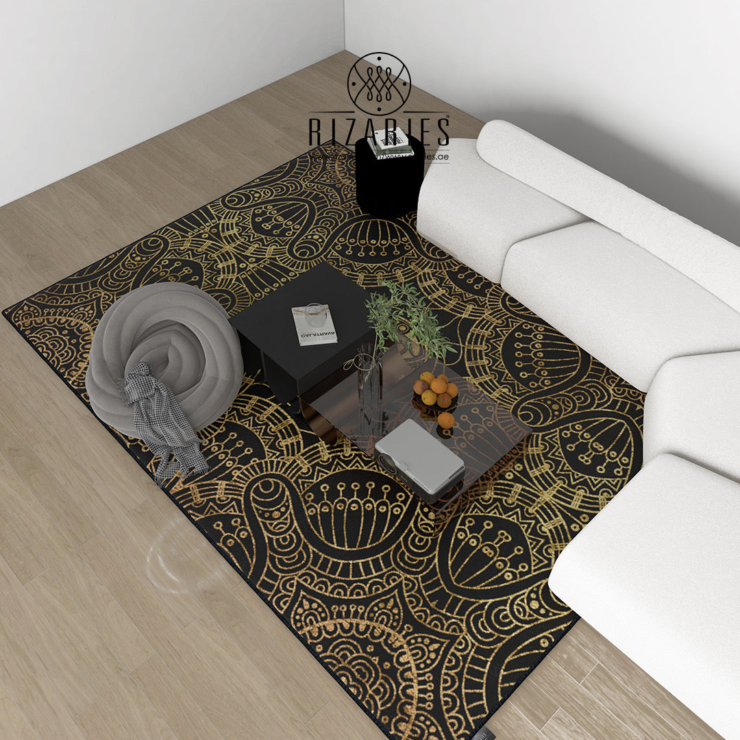 Gold Geometric with Black Centerpiece (Rug)