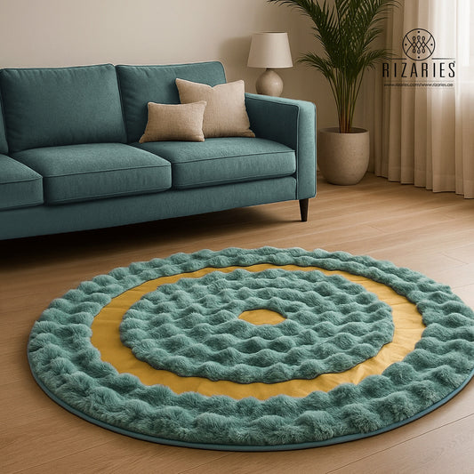 SuperSoft Box Style Fur with Gold Round Rug