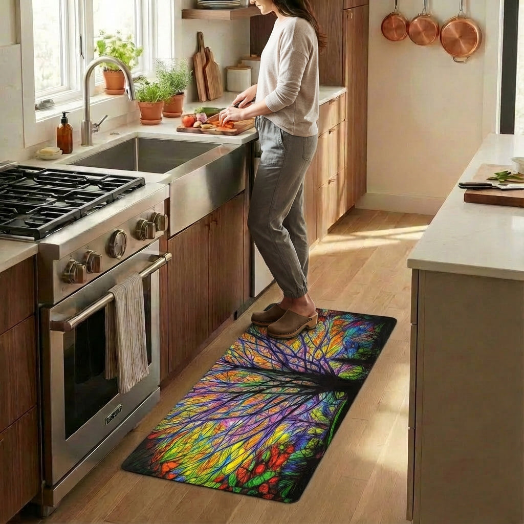 Stained Glass Tree Kitchen Mat