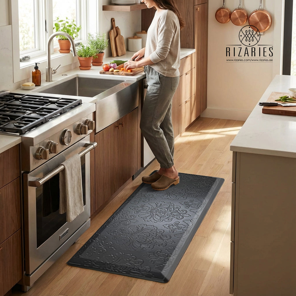 Black Classic Embossed Kitchen Mat